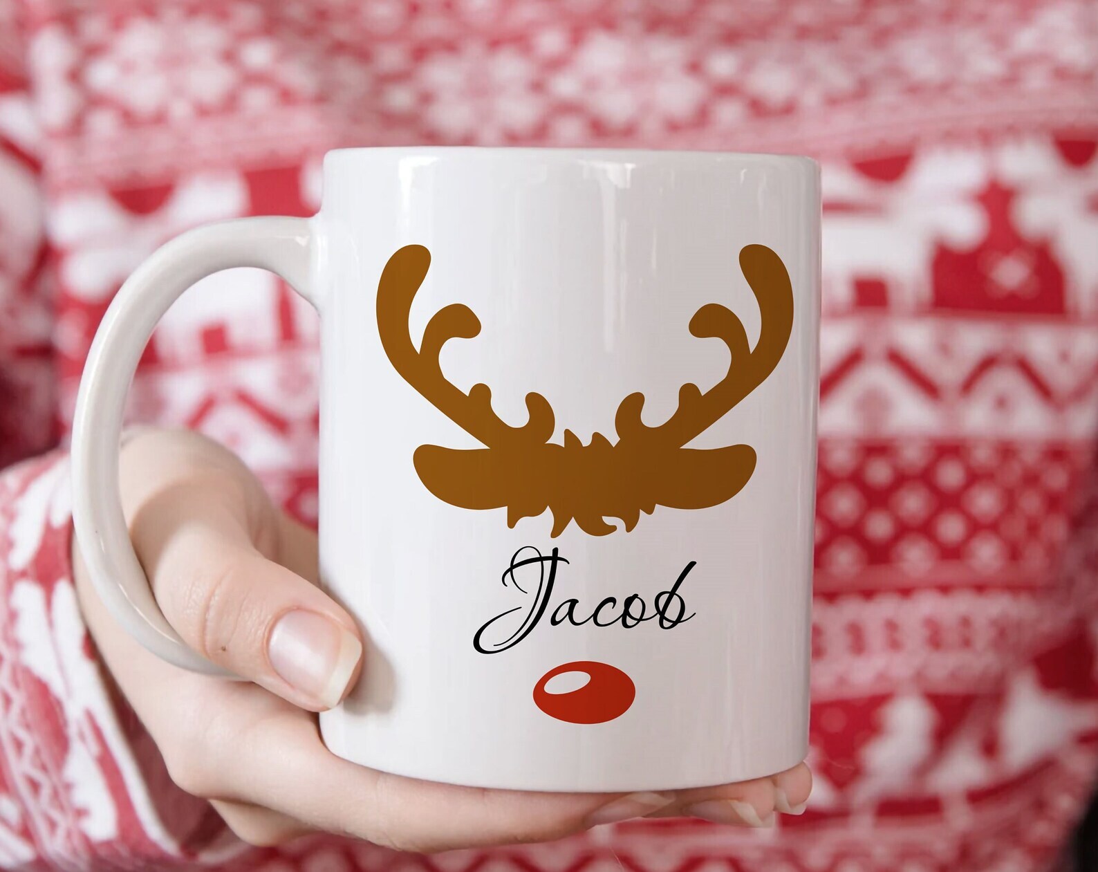 Personalized Reindeer Christmas Mug Holiday Mug Customized Christmas Gift