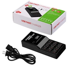 Multi 12 Port USB Charging Station Hub Desktop Wall Cell Phone Charger Organizer