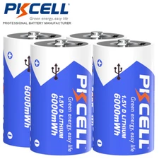 4Pcs Size D 1.5V Batteries Rechargeable USB Lithium 6000mWh for Floodlight Toys