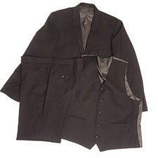 Pronto Uomo Suit Mens 43L Black 3 Piece 38x31.5 Solid Wool Flat Front