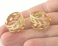 Ring Leaf Adjustable Shiny Gold plated brass Leaves Natural Organic Jewelry