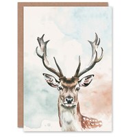 Hirschkopf PorträT Modern Aquarell Pastell Geburtstagskarte