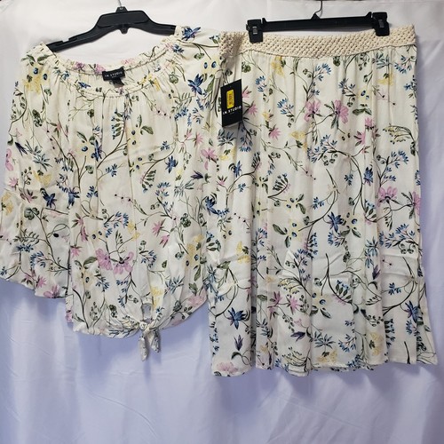 I.N. Studio Damen Petite Large Creme Frühling Blumen SET Top Rock 3/4 Ärmel Neu mit Etikett - Bild 1 von 18