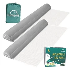 Inflatable Bed Rail for Toddlers 2 Pack - Portable Travel Bed Bumpers for Kids 