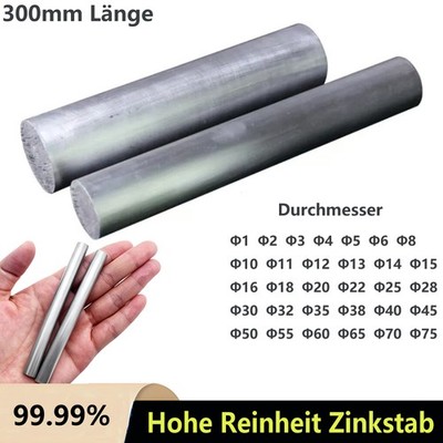 300mm Länge Hohe Reinheit 99.99% Zn Zinkstab Anode Galvanik Solide Runde Bar