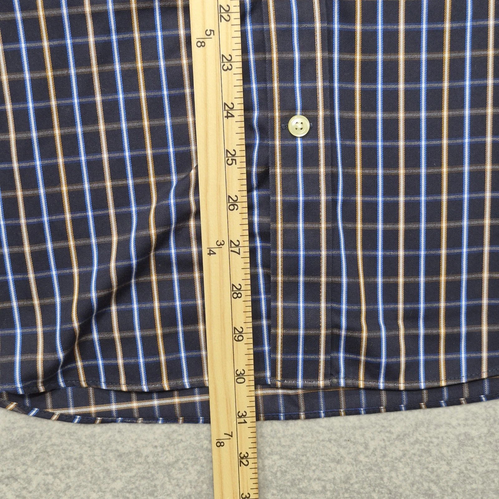 Stafford Signature Mens Shirt L Blue Yellow Plaid Button Down Wrinkle Iron Free image 5