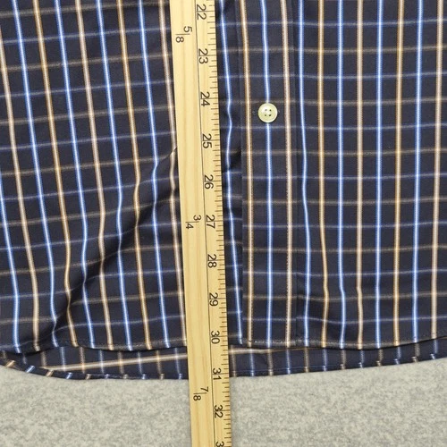 Stafford Signature Mens Shirt L Blue Yellow Plaid Button Down Wrinkle Iron Free image 5