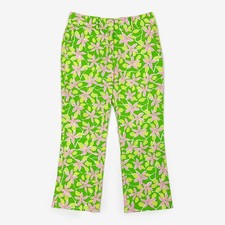 Lilly Pulitzer Floral Pants Size 2 Green Pink Cotton Blend Pockets Cropped Y2K