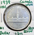 1939 Canada Silver Dollar - World War II - UNC AU XF Details - Mintage 1,363,816