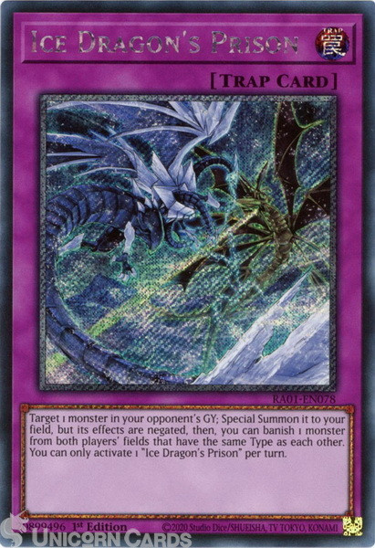 RA01-EN078 Ice Dragon's Prison :: Platinum Secret Rare 1st Edition YuGiOh Card