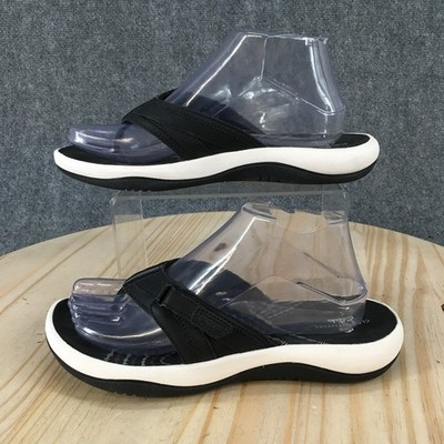 Clarks Cloudsteppers Sandals Womens 8M Sunmaze Surf Flip-Flop Black Comfort Flat