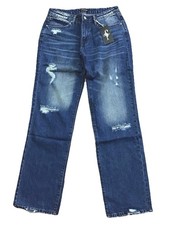 New Flamingals Medium Blue Women's Straight Distressed Ripped Blue Jeans H6