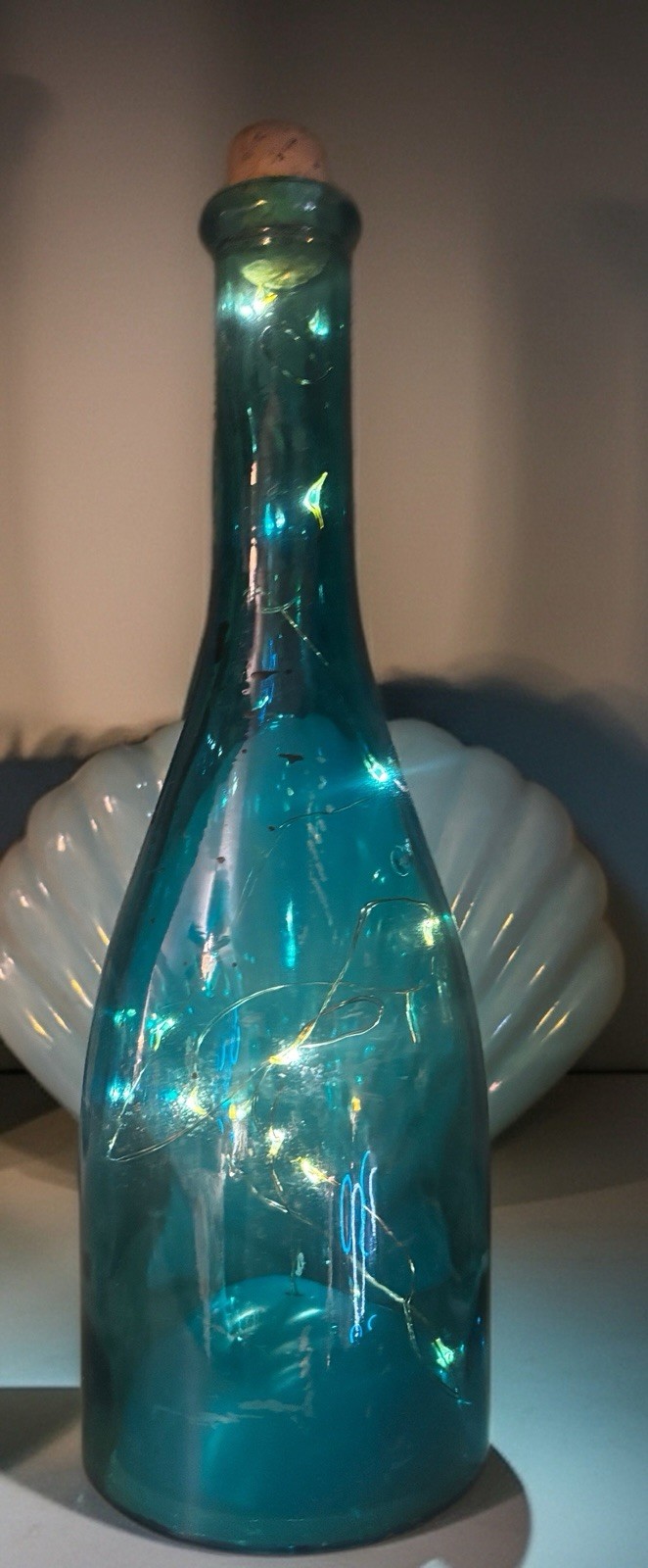 Home Decor Teal-colored glass bottle With LED fairy lights i