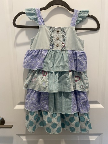 Naartjie Girls Size 6 Tiered Dress Blue White Purple Polka Dots Sleeveless Large - Picture 1 of 11