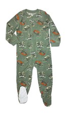 Carter's Boy's Monster Truck Racing Print Green Fleece Footed Pajama Sleeper