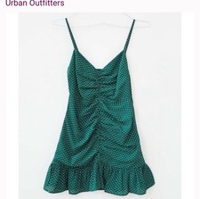 Urban Outfitters Womens Medium Green Polka Dot Cinched Sleeveless Mini Dress