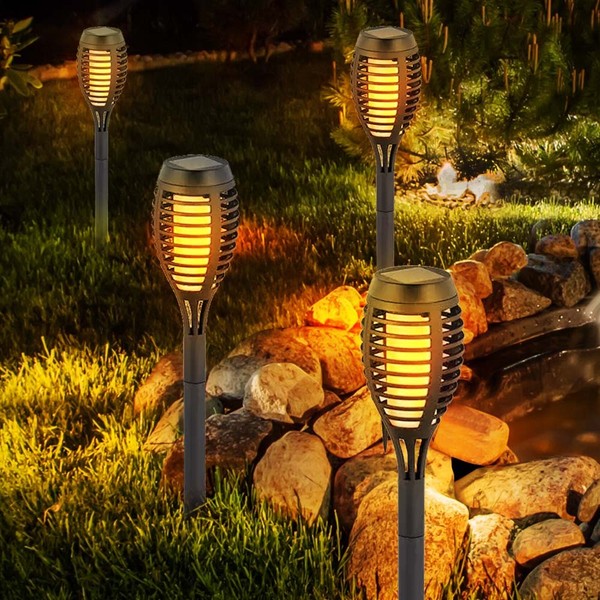 Solarfackel AußEnlampe Gartenlampe Led Feuereffekt Erdspieß Terrassenlampe 4X-image