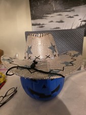 Blue Star Sequin Cowboy Hat Patriotic Cowgirl Costume Festival Western One Size