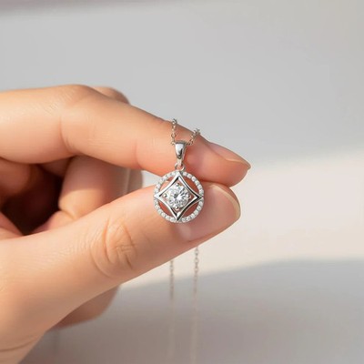 Lab created Moissanite studded star circle pendent 925 silver Necklace for gift