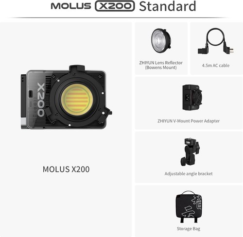 Zhiyun Molus X200 200W BiColor Handheld LED Video Light Bowens Mount APP Control