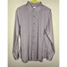 Calvin Klein Dress Shirt Purple Slim Fit Non Iron Mens 17 34 35 Button Up