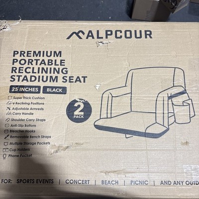 Alpcour Reclining Stadium Seat  Black Bleacher Chair Cushion 2 Pack