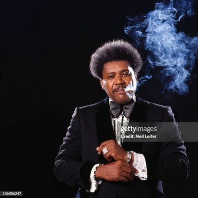 Closeup portrait of promoter Don King during photo shoot at Life S- Old Photo