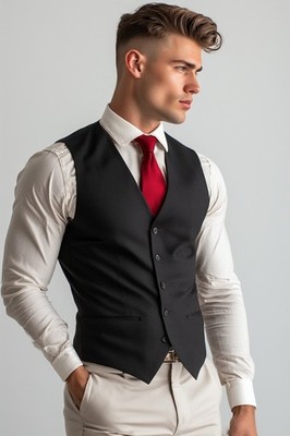 VINGATE FORTE Vest Mens XL 25'' Length Solid Black (brown back) Poly/ Rayon Pokts