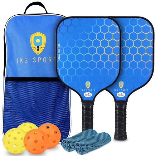 Pickleball-Set Aus Kohlefaser Von TKG Sports – 2 Paddel, 4 Bälle, Tasche – USAPA-zugelassen, 14 Mm Kern