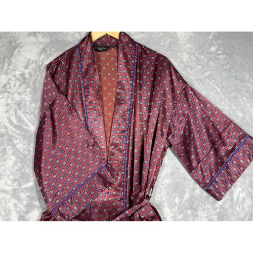 Christian Dior Monsieur Vintage Burgundy Geometric Medallion Satin Robe One Size