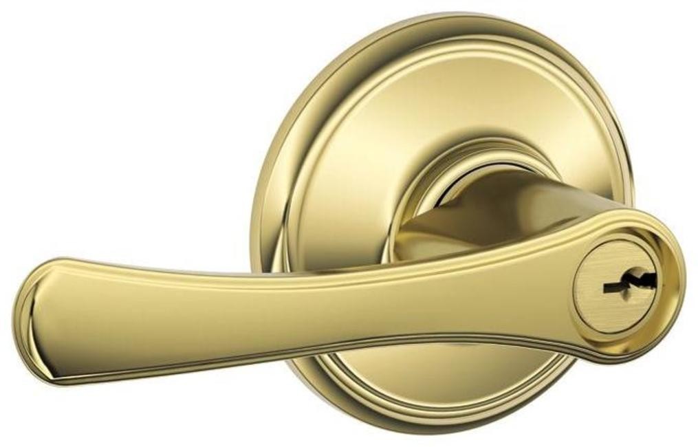 Schlage F51-VLA Brass Avila Keyed Entry Door Lever Set Single Cylinder