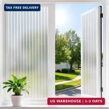 Haton Reeded Glass Window Privacy Film, Static Cling Non-Adhesive Frosted Film,