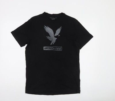 American Eagle Herren T-Shirt schwarz kleine Grafik superweiche Baumwolle