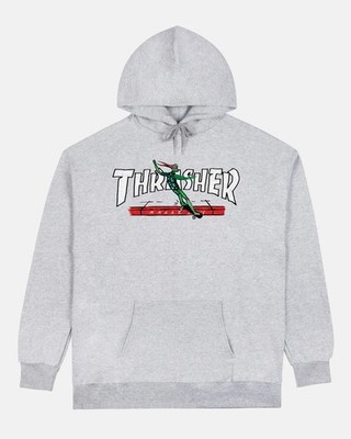 Thrasher Magazine LSDWORLDPEACE Red Curb Ash Gray Hoodie Sweatshirt