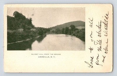 USA: Unadilla, New York. Sunset Hill von der Brücke. Post 1904.