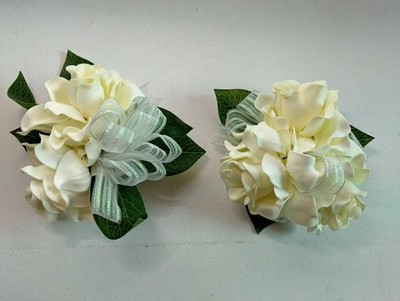 Handmade gardenia wrist corsage and boutonniere Set