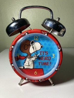 Peanuts Snoopy Flying Ace  It s Hero Time!  Twin Bell Alarm Clock Red