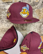 Cleveland Indians Wahoo New Era Fitted Club 59Fifty Hat Custom NEW BURGUNDY BLUE