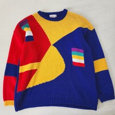 Vintage Color Block Knit Colorful Geometric Sweater large