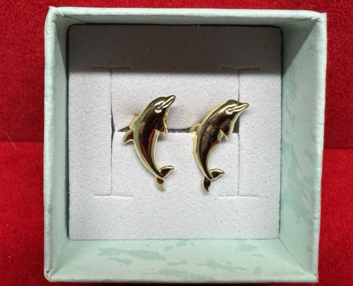 Cute 14K Gold Dolphin Post Earrings .4g