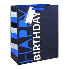 Image of Happy Birthday Large Navy Blue Gift Bag 33cm