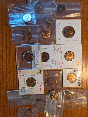 Lincoln Wheat  Cent Mixed Lot (18) Gem BU (red)