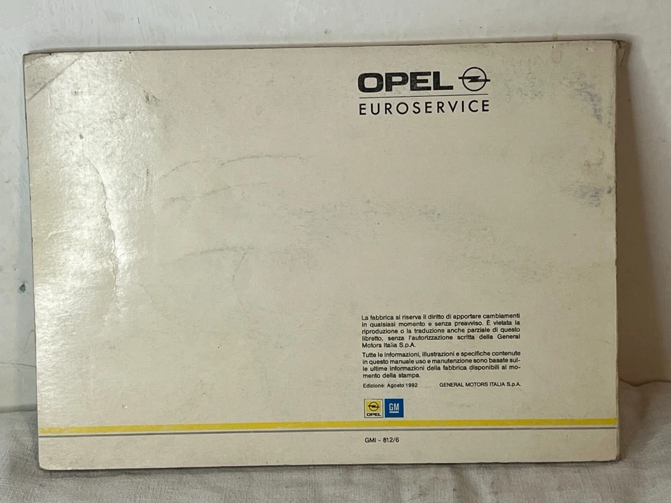 LIBRETTO USO E MANUTENZIONE OPEL VECTRA AGOSTO 1992 IN ITALIANO - Immagine 2 di 4