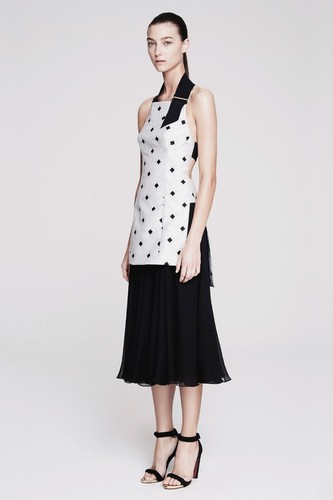 JOSH GOOT Black White Silk Jacquard Cutout Back Midi Dress Sz XXS Fits Sz 6 - Picture 3 of 9