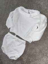 BABY GIRLS WHITE KNIT ROMPER TOP SET OUTFIT SIZE 6-9 MONTHS