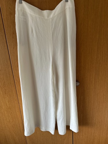 Zara XL white ivory pants wide trousers UK 18 US 14 linen boho worn x1 ex con - Picture 6 of 7