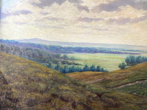 Pastel Wide Landscape Hills Sky Antique Frame Clouds Heath - Picture 4 of 6