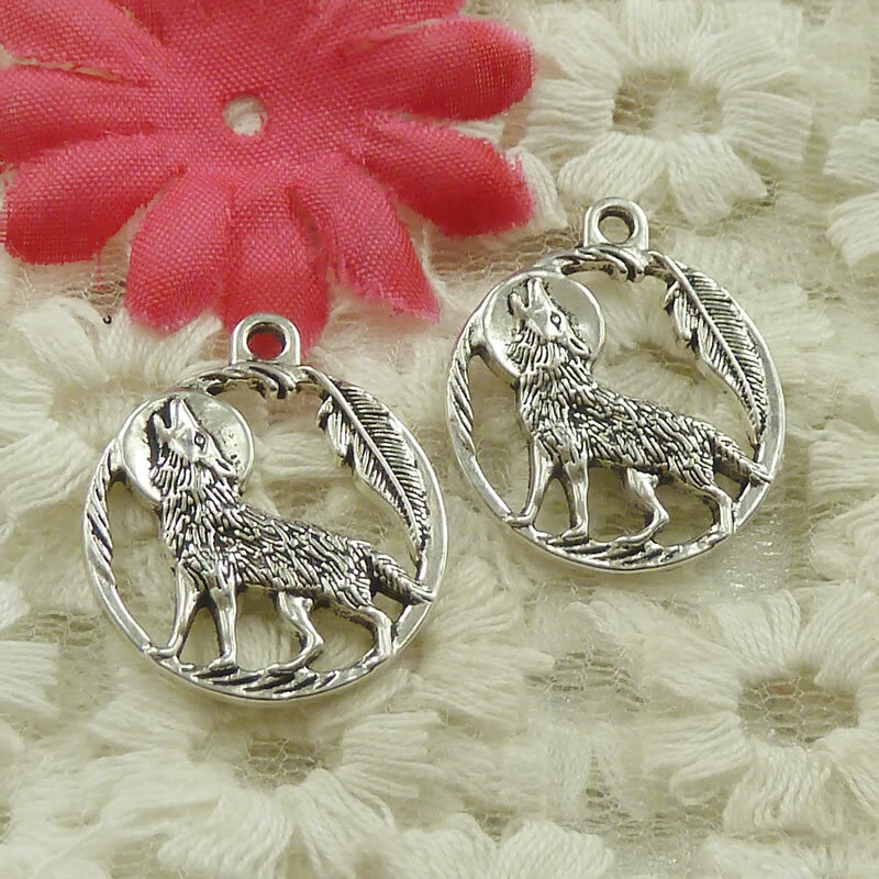 Free Ship 37 pcs Antique silver round wolf charms 25x21mm H Free Ship 37 pcs Antique silver round wolf charms 25x21mm H