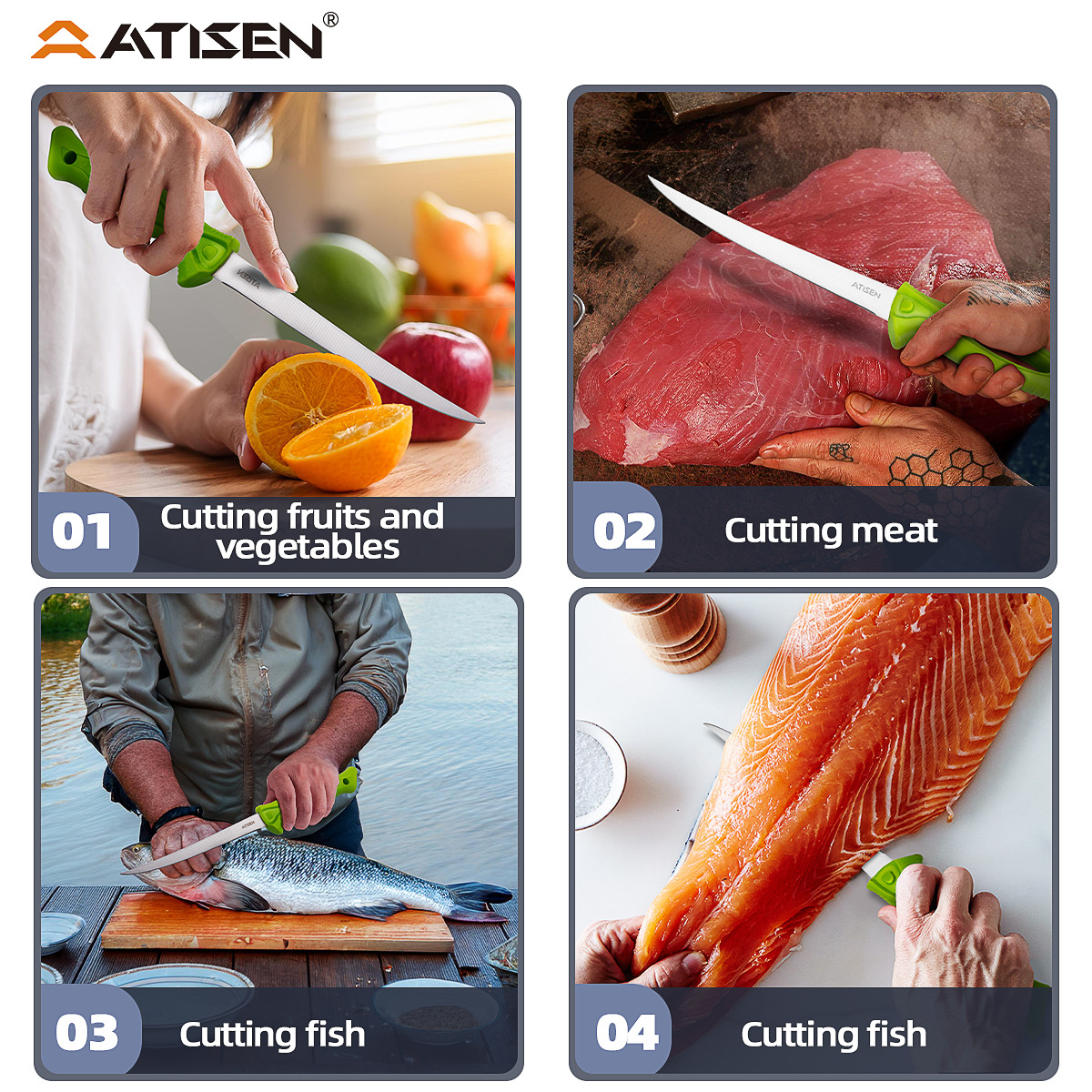 Outdoor equipment, fillet knife, fishing tools, green, essential for beginners