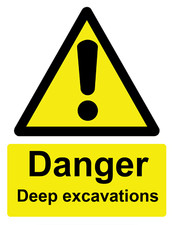 Danger Deep Excavations Yellow Health Safety Sticker Sign Notice Signage Decal